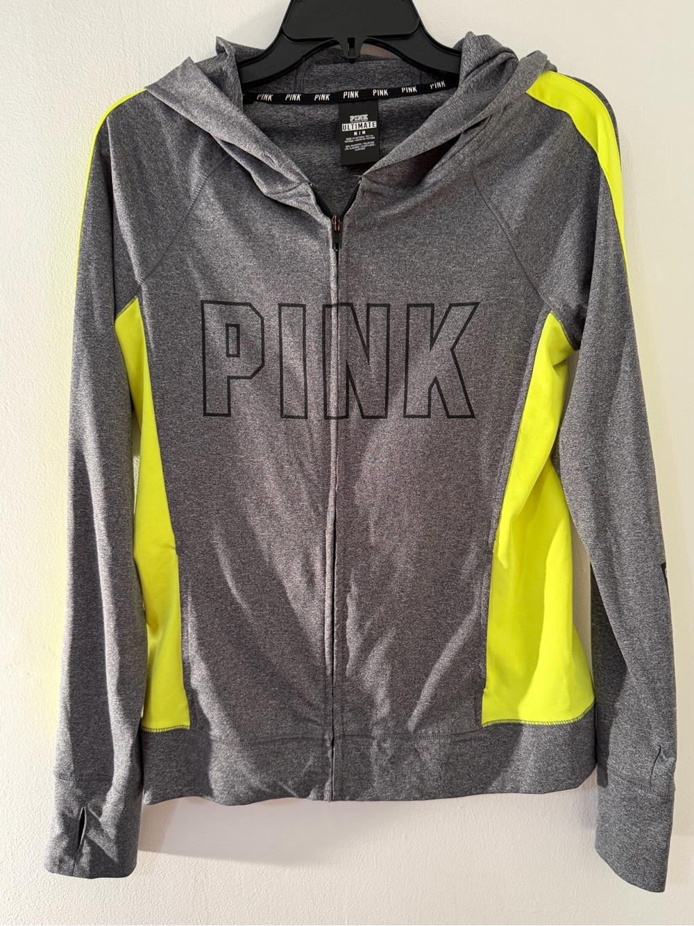 PINK Victoria's Secret Gray Jacket with Neon Yellow Panels